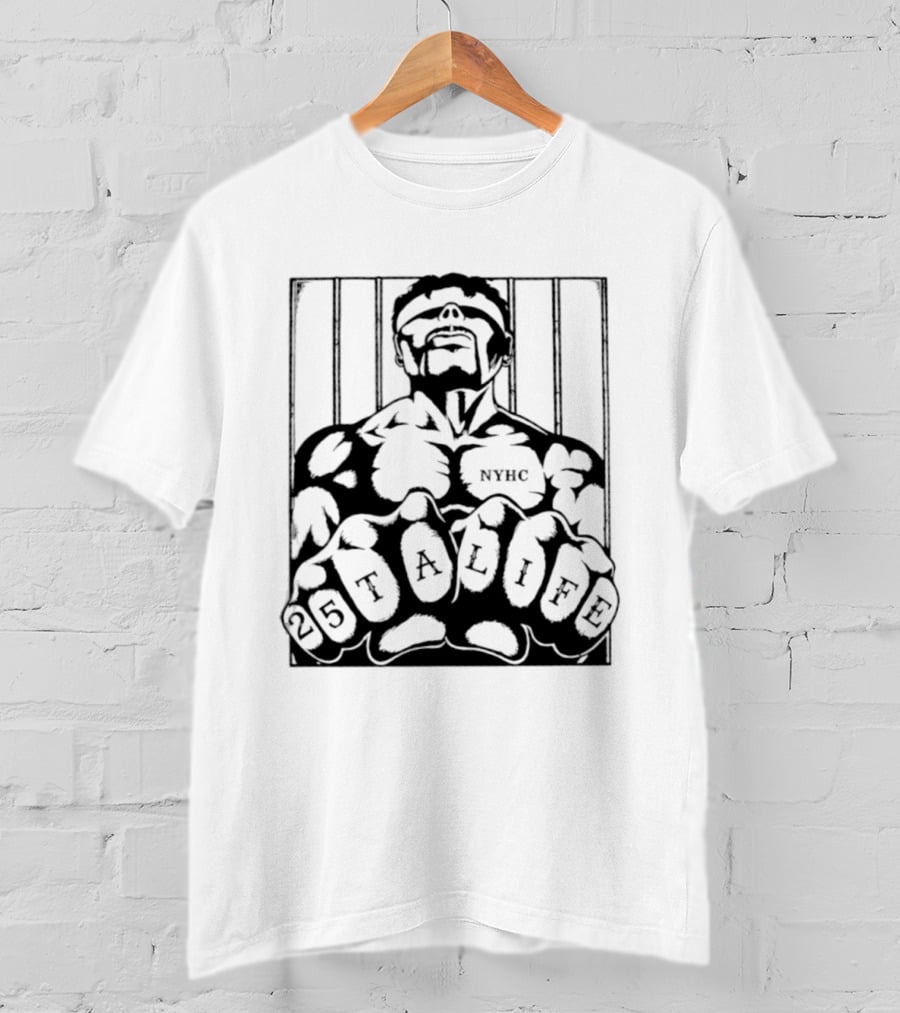 25 Ta Life NYHC Hardcore Punk Band Tattoo Fists Prison Bars T-Shirt