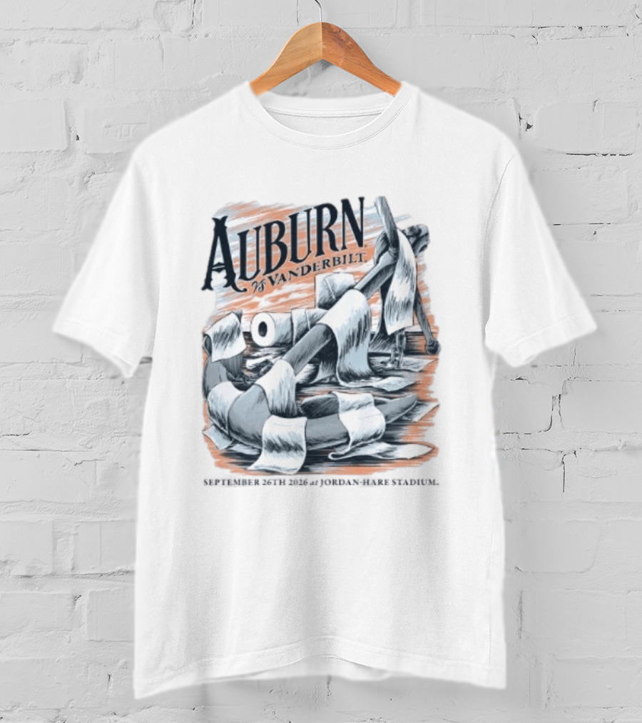 Auburn Vs Vanderbilt September 26th 2026 Jordan Hare Stadium Gameday Football Matchup Toilet Paper War Scene T-Shirt