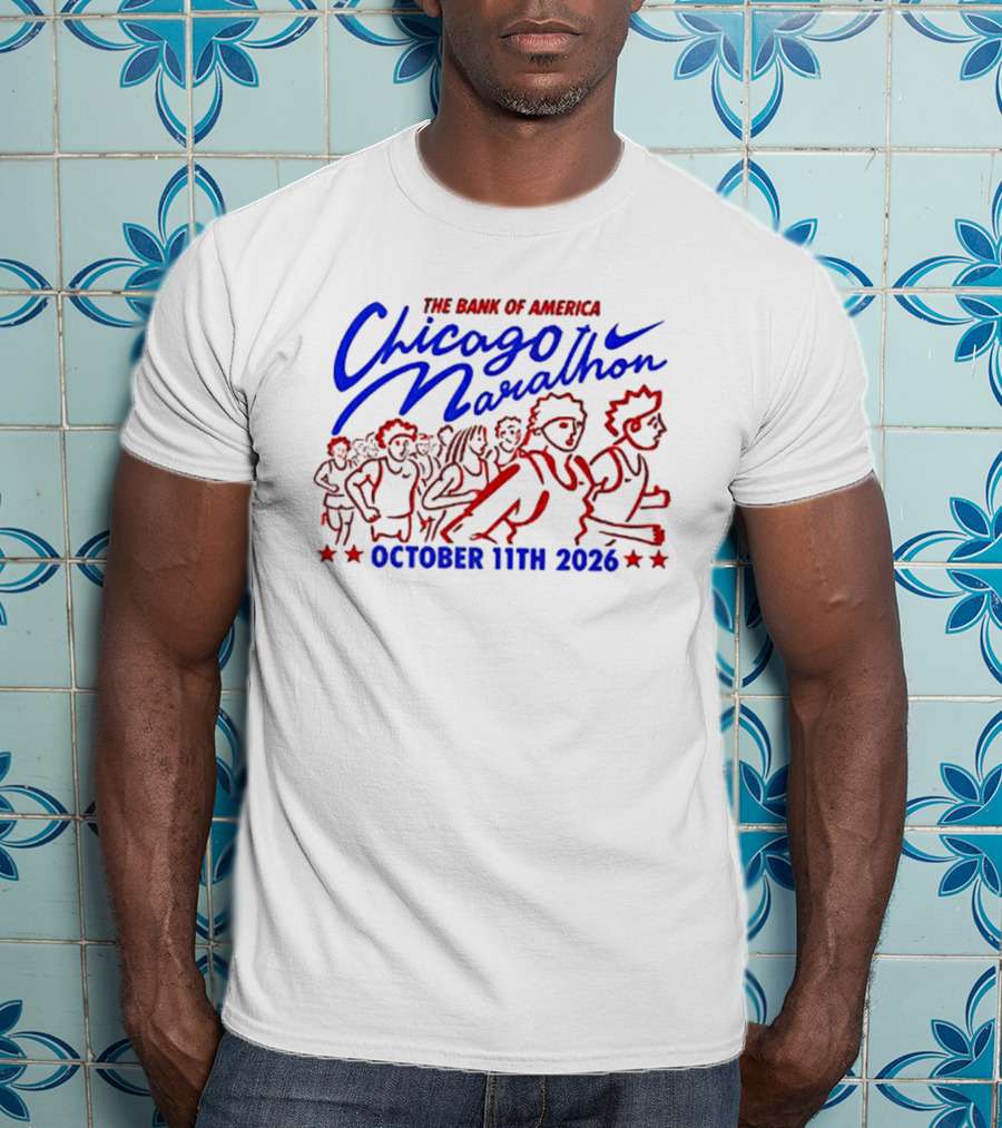 Bank Of America Chicago Marathon October 11th 2026 Event With Runners And Nike Swoosh T-Shirt