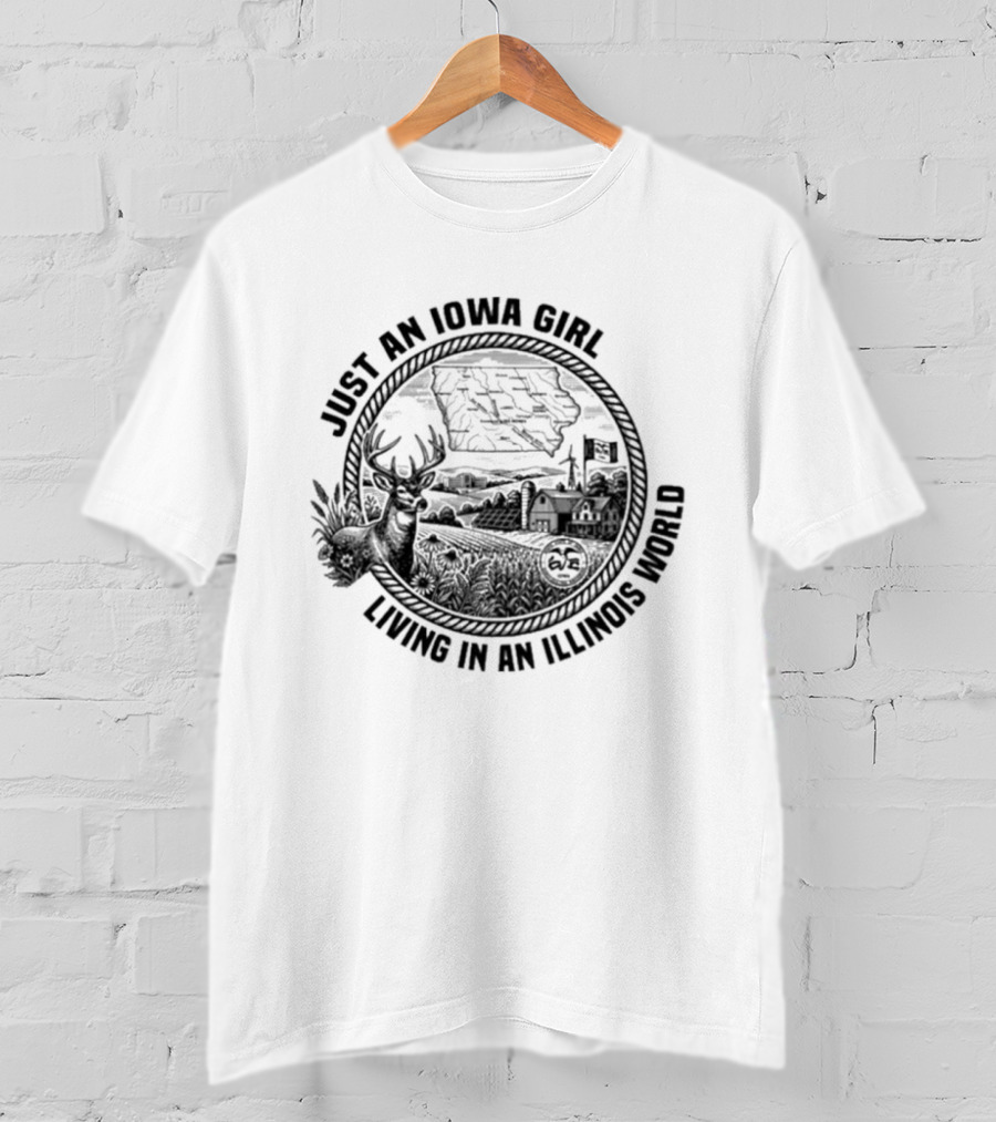 Just An Iowa Girl Living In An Illinois World Retro Farm Landscape T-Shirt