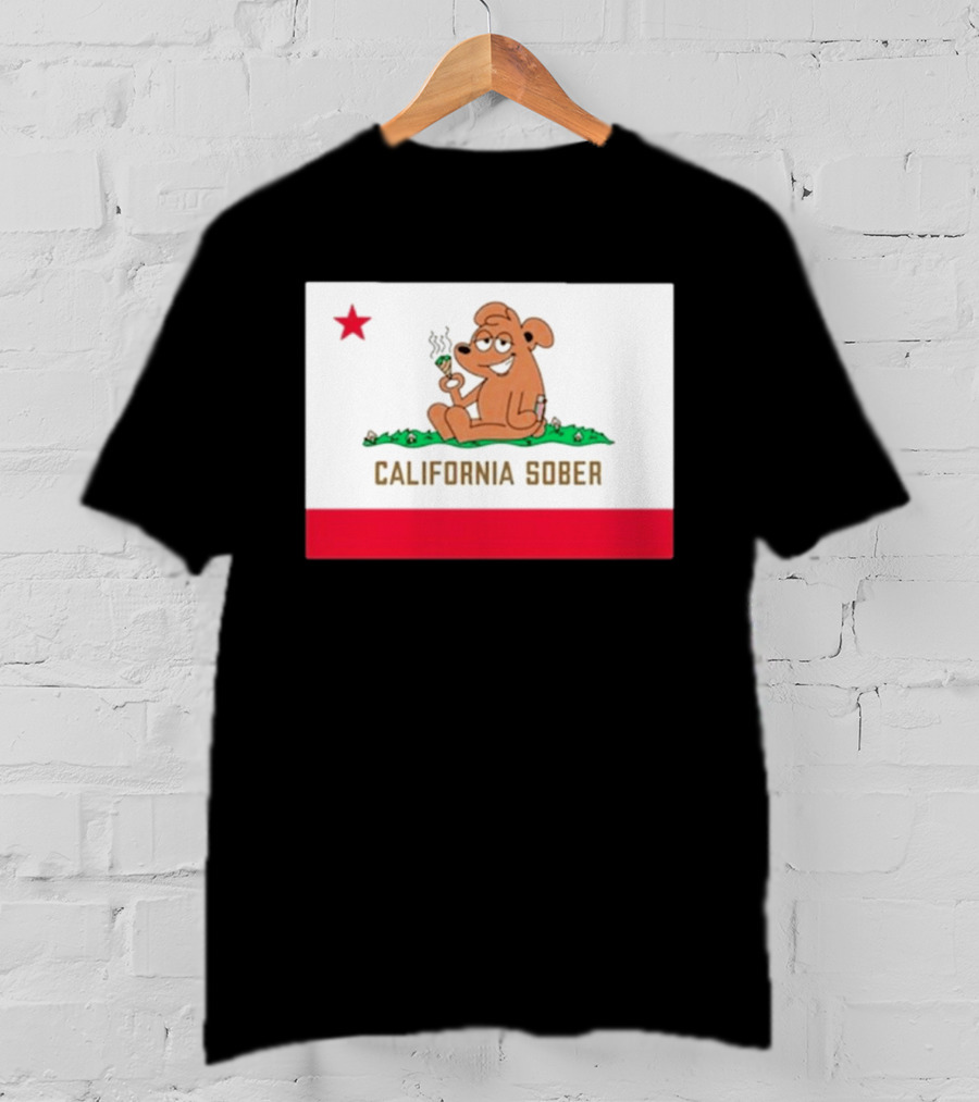 California Sober Bear With Joint And Drink State Flag T-Shirt