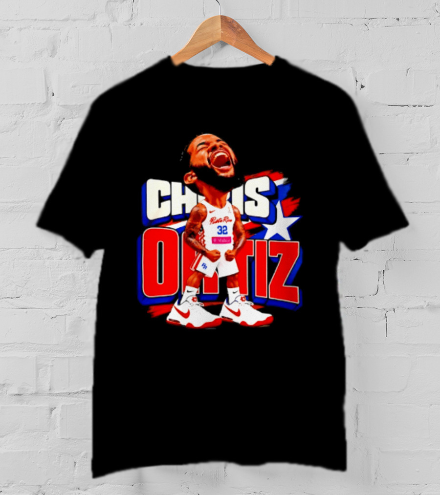 Chris Ortiz Puerto Rico Basketball Player Caricature With Jersey Number 32 Nike Sneakers T-Shirt