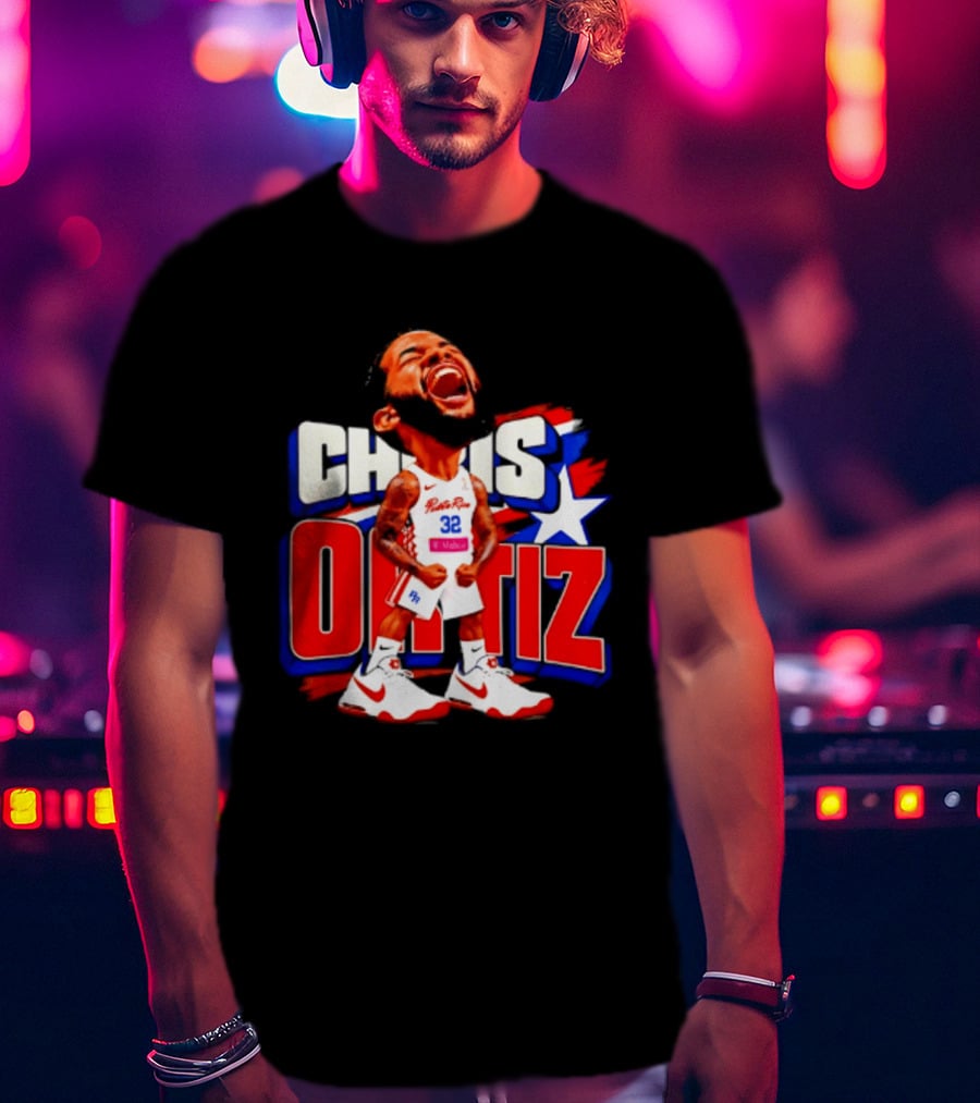 Chris Ortiz Puerto Rico Basketball Player Caricature With Jersey Number 32 Nike Sneakers T-Shirt