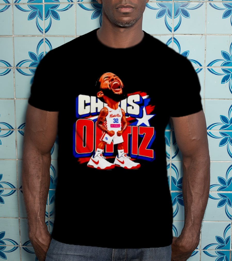 Chris Ortiz Puerto Rico Basketball Player Caricature With Jersey Number 32 Nike Sneakers T-Shirt