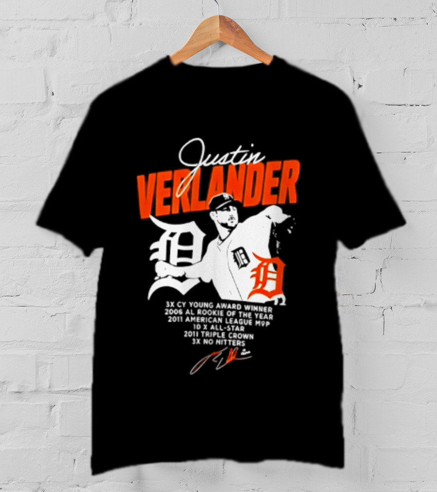 Justin Verlander 35 Detroit Tigers MLB MVP 2006 AL Rookie Cy Young T-Shirt
