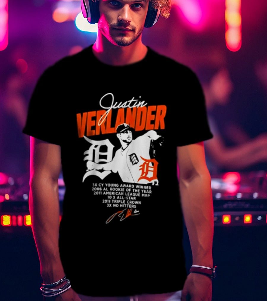 Justin Verlander 35 Detroit Tigers MLB MVP 2006 AL Rookie Cy Young T-Shirt