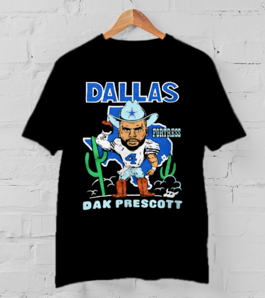 Dallas Cowboys Dak Prescott 4 Player Caricature With Cowboy Hat And Cactus T-Shirt