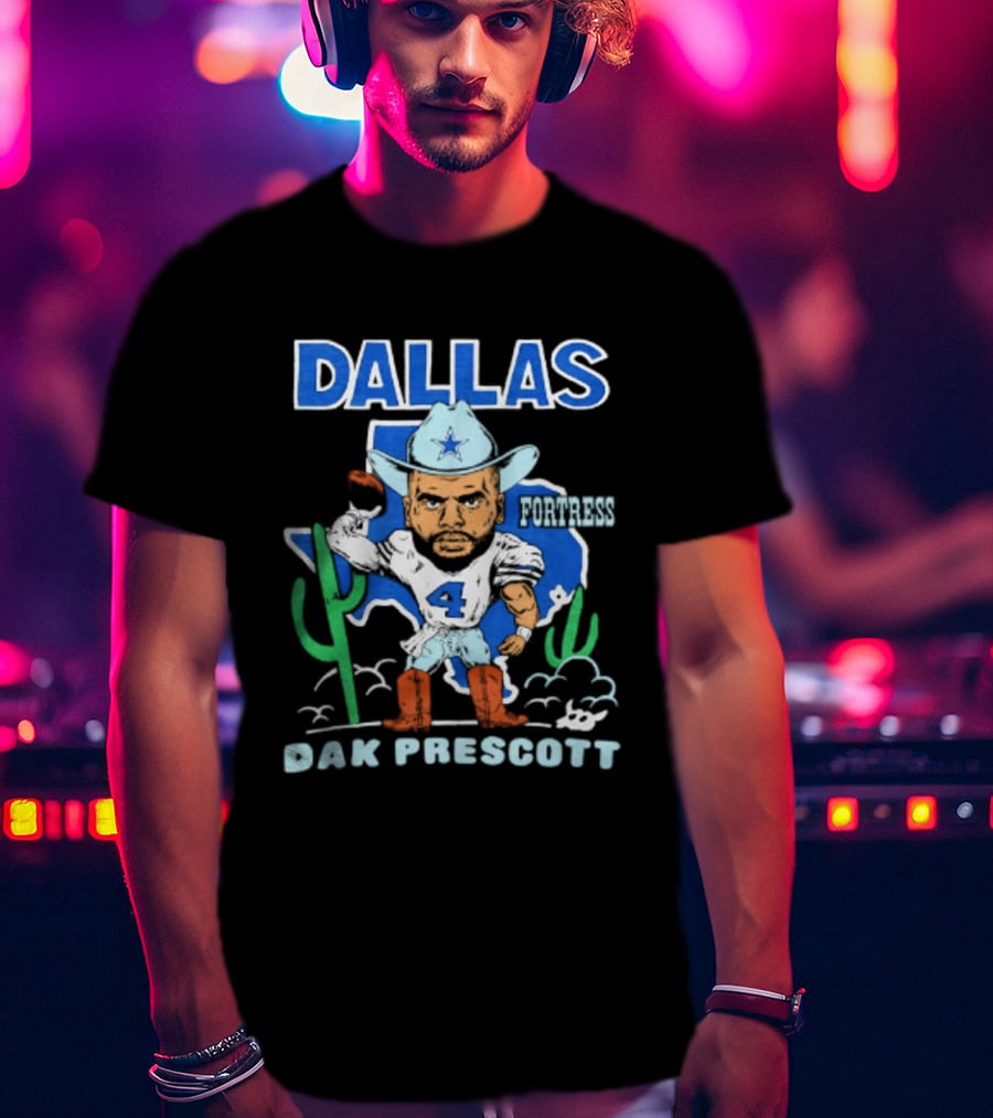 Dallas Cowboys Dak Prescott 4 Player Caricature With Cowboy Hat And Cactus T-Shirt