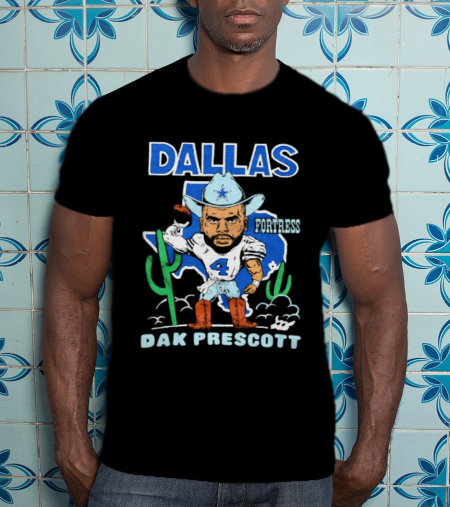 Dallas Cowboys Dak Prescott 4 Player Caricature With Cowboy Hat And Cactus T-Shirt