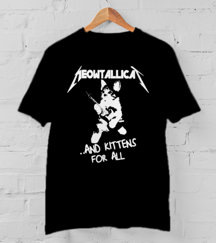 Meowtallica And Kittens For All Funny Cat Parody Cats Metal Music T-Shirt