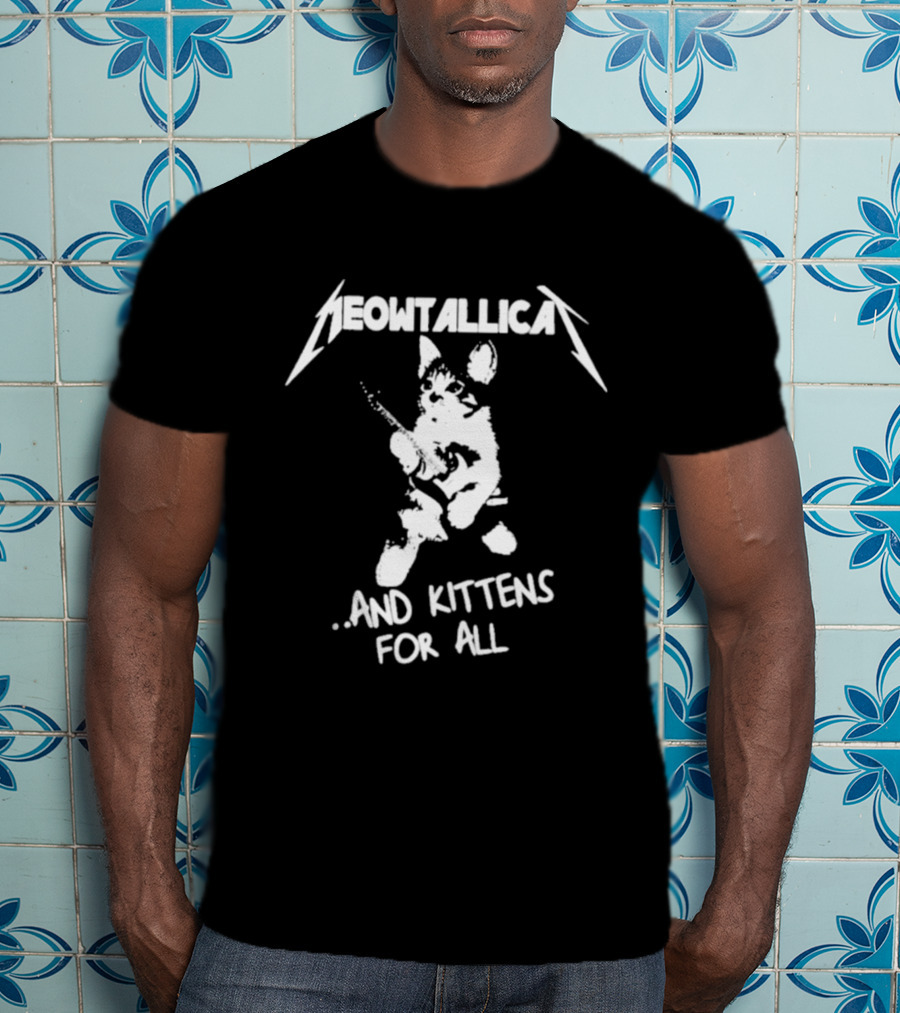 Meowtallica And Kittens For All Funny Cat Parody Cats Metal Music T-Shirt