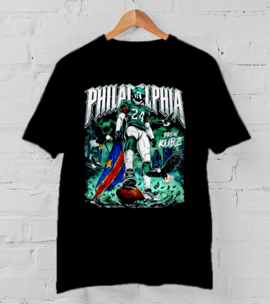 Philadelphia Eagles 24 Drew Kubz No Fly Zone Football Eagles Skyline T-Shirt
