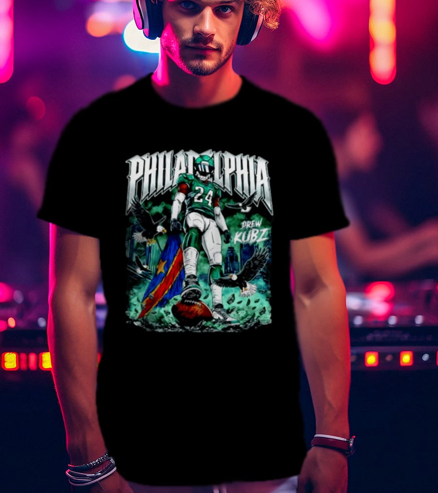 Philadelphia Eagles 24 Drew Kubz No Fly Zone Football Eagles Skyline T-Shirt