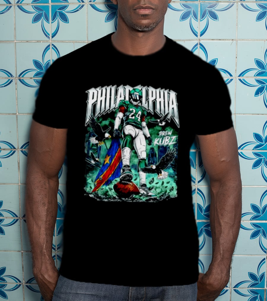 Philadelphia Eagles 24 Drew Kubz No Fly Zone Football Eagles Skyline T-Shirt