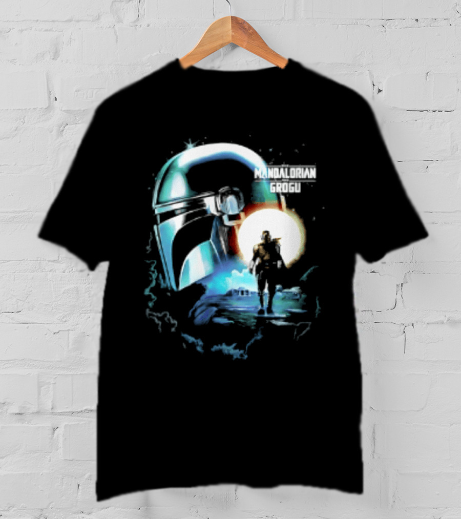 The Mandalorian And Grogu Helmet Silhouette Star Wars Disney Plus Series T-Shirt