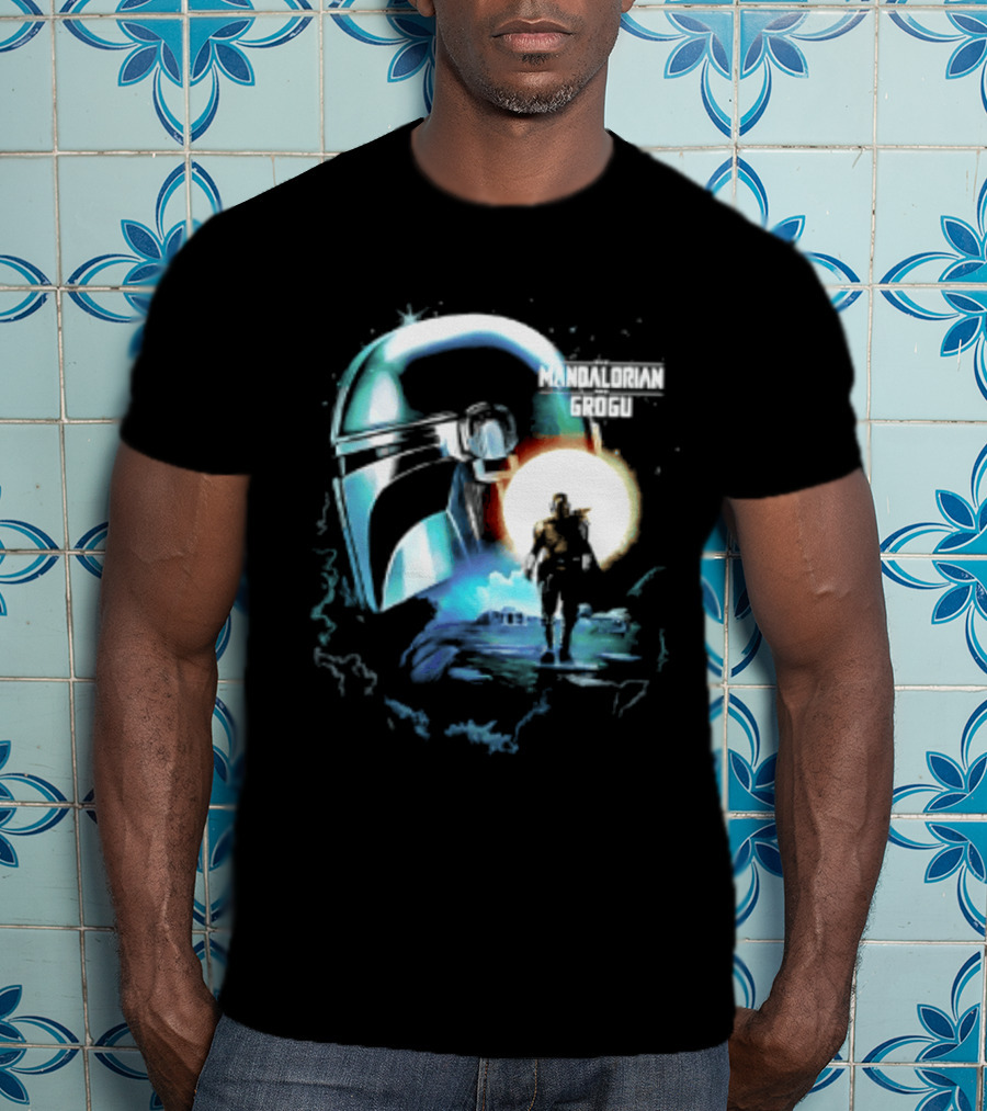 The Mandalorian And Grogu Helmet Silhouette Star Wars Disney Plus Series T-Shirt