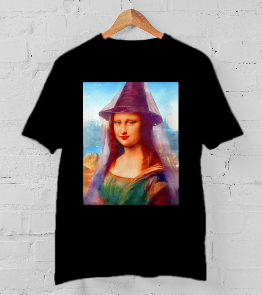Mona Lisa Witch Hat Magical Painting Twist T-Shirt