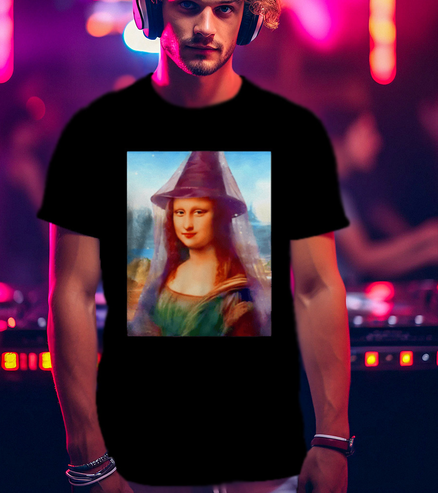 Mona Lisa Witch Hat Magical Painting Twist T-Shirt