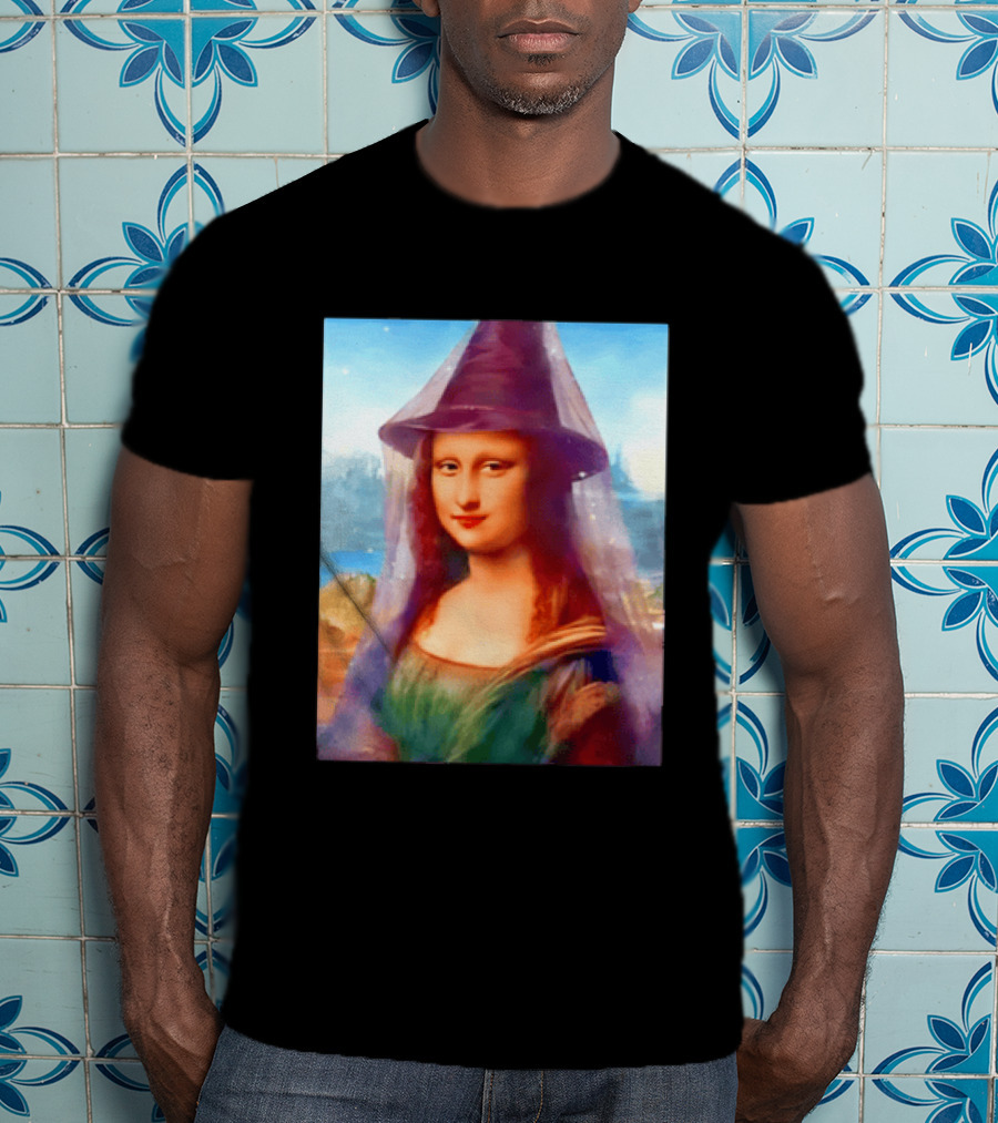 Mona Lisa Witch Hat Magical Painting Twist T-Shirt