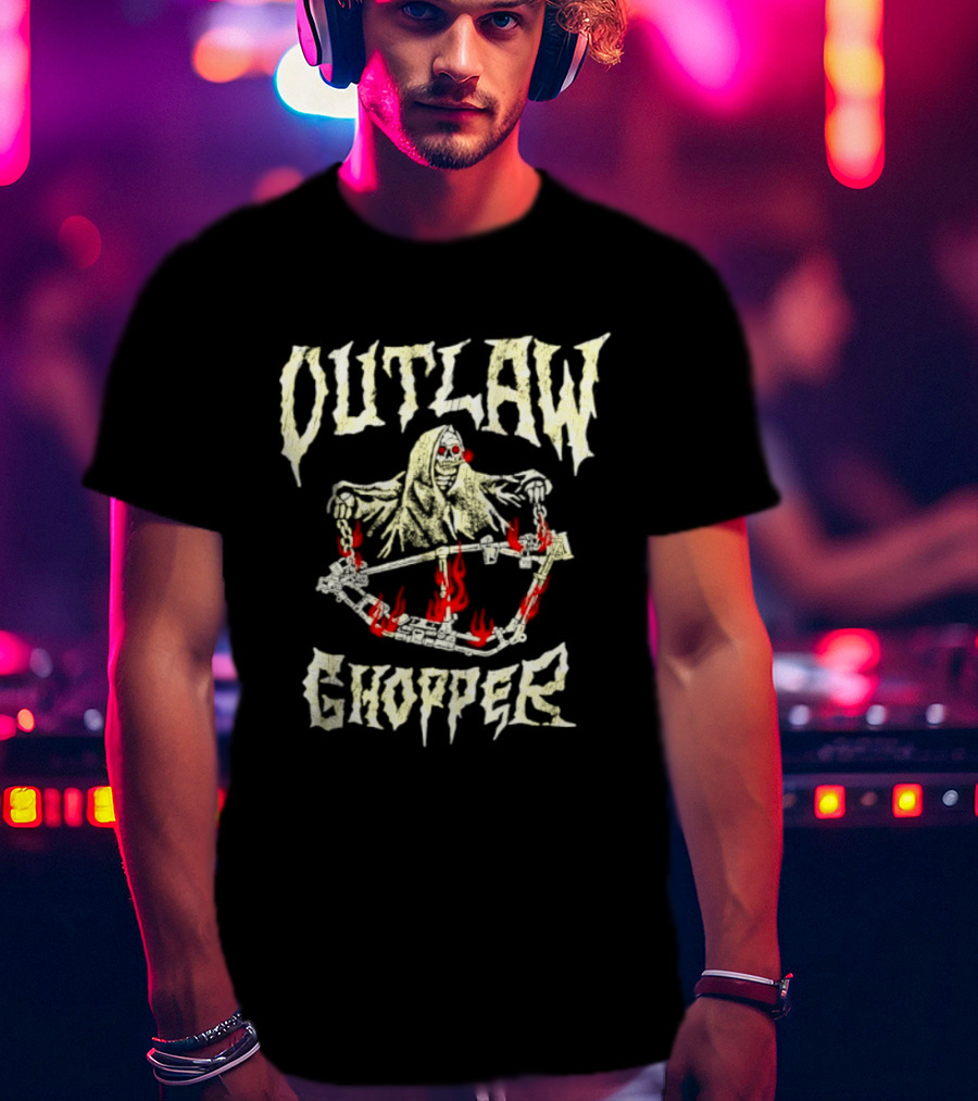 Outlaw Chopper Grim Reaper Smoking Skeleton T-Shirt