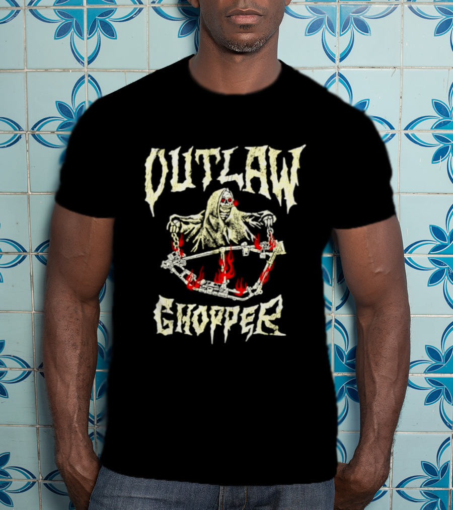 Outlaw Chopper Grim Reaper Smoking Skeleton T-Shirt
