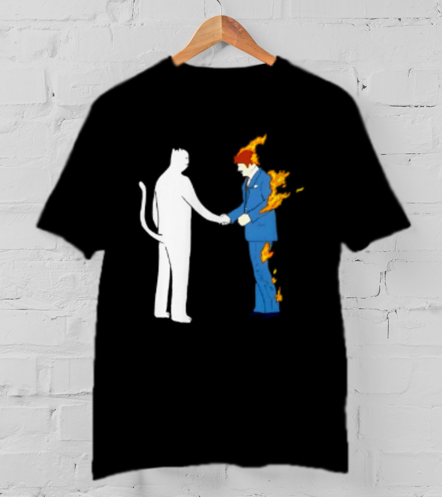 Rip N Dip Cat Handshake Burning Man Suit On Fire T-Shirt