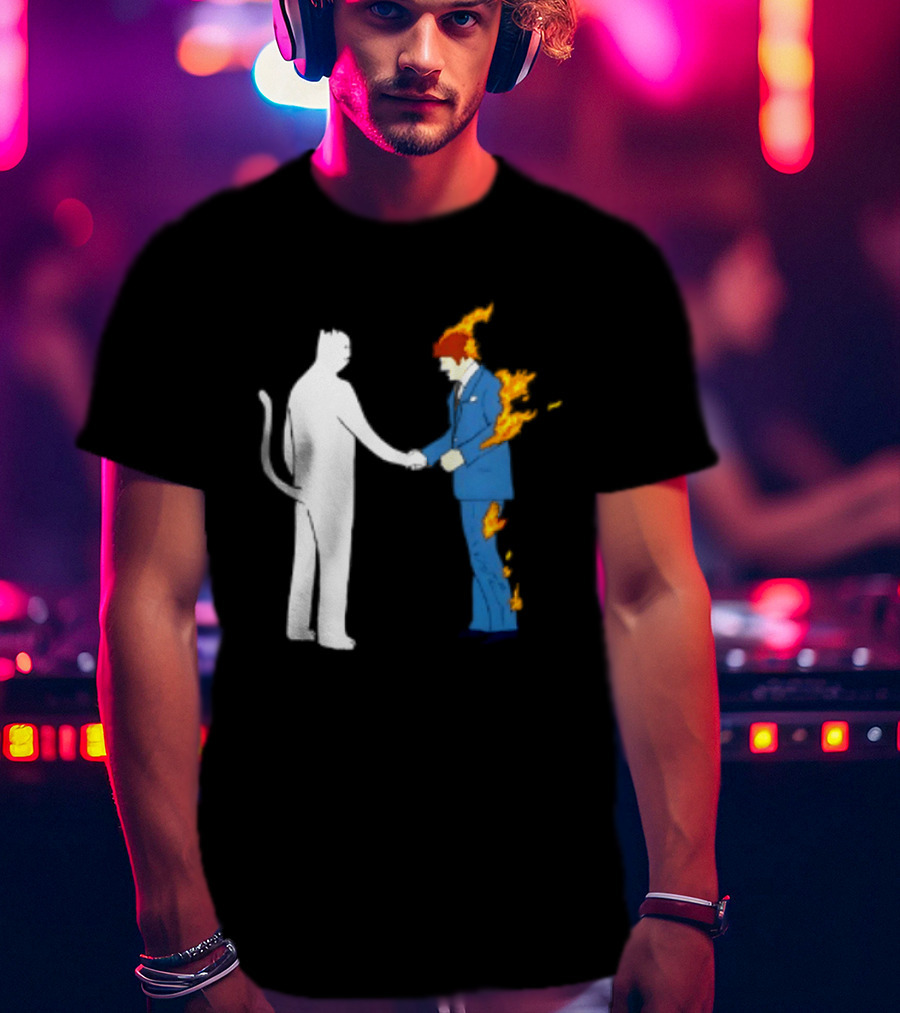 Rip N Dip Cat Handshake Burning Man Suit On Fire T-Shirt
