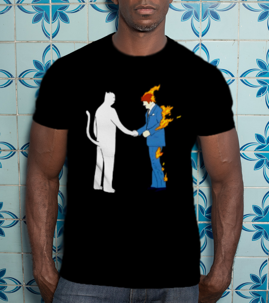 Rip N Dip Cat Handshake Burning Man Suit On Fire T-Shirt