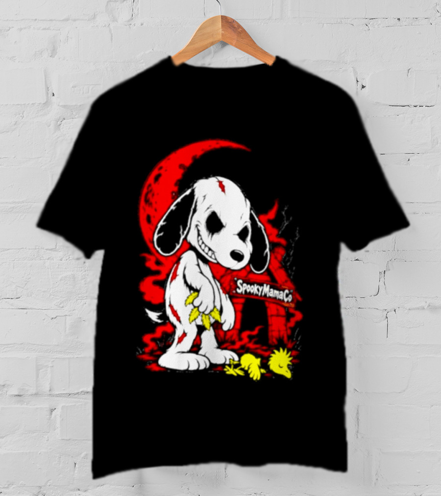 SpookyMamaCo Zombie Snoopy Woodstock Red Moon Halloween T-Shirt