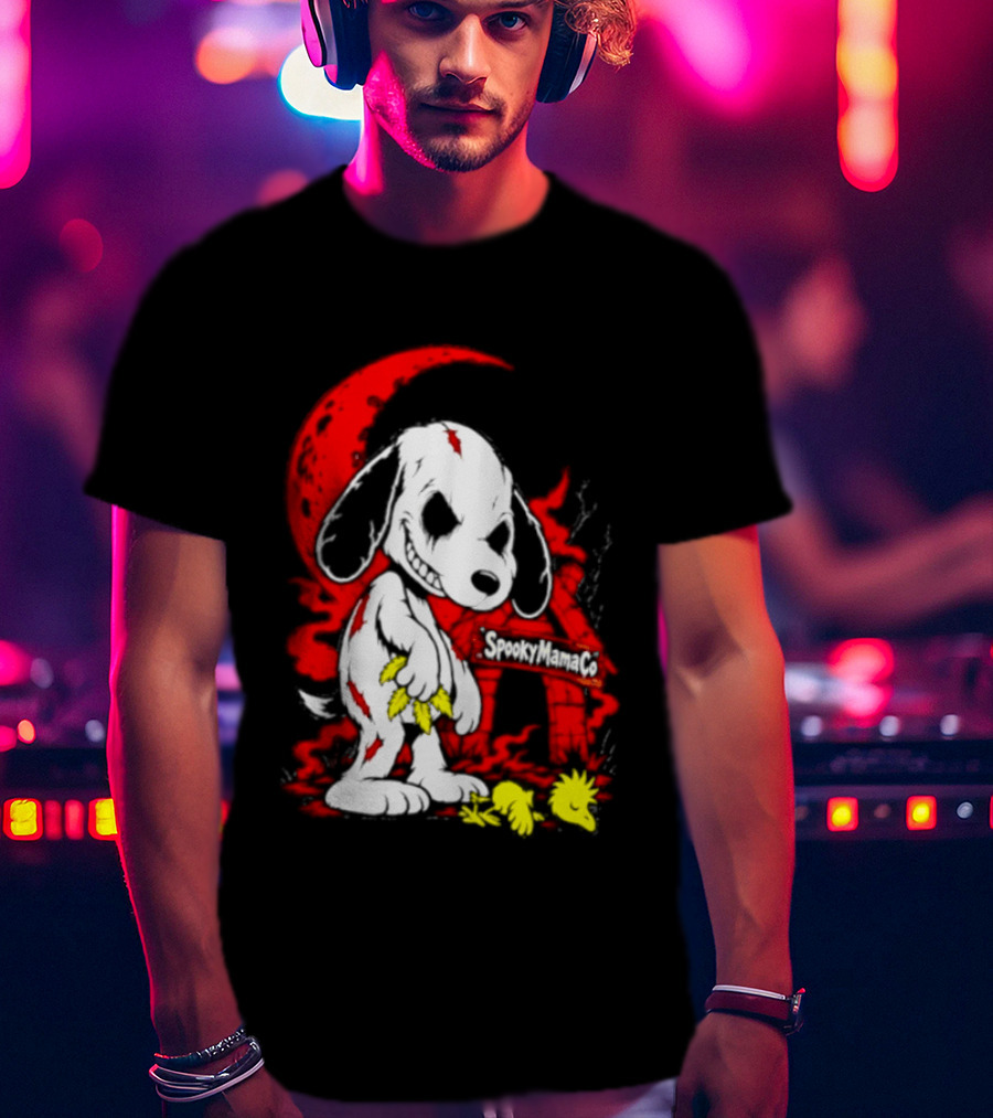 SpookyMamaCo Zombie Snoopy Woodstock Red Moon Halloween T-Shirt