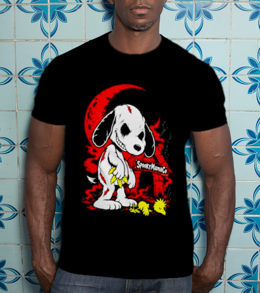 SpookyMamaCo Zombie Snoopy Woodstock Red Moon Halloween T-Shirt