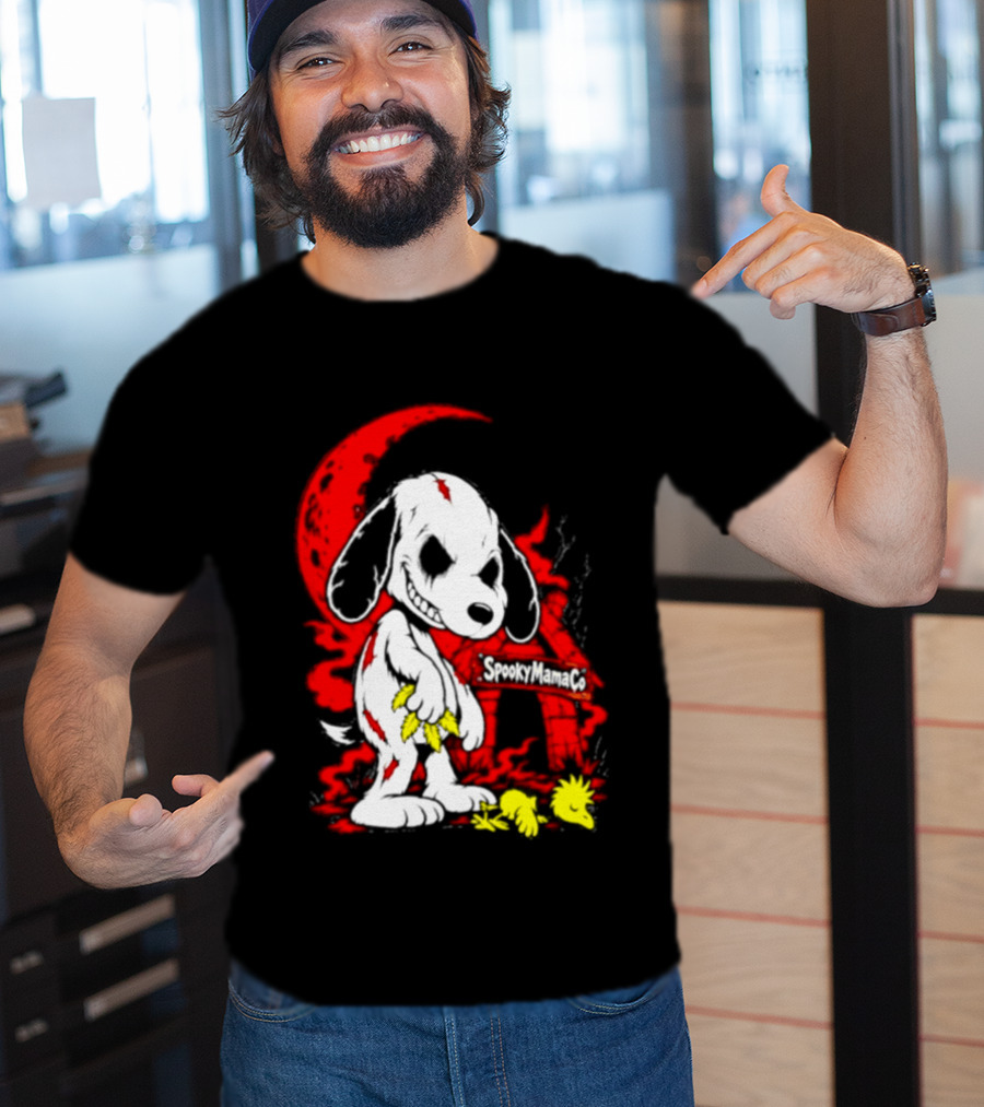 SpookyMamaCo Zombie Snoopy Woodstock Red Moon Halloween T-Shirt