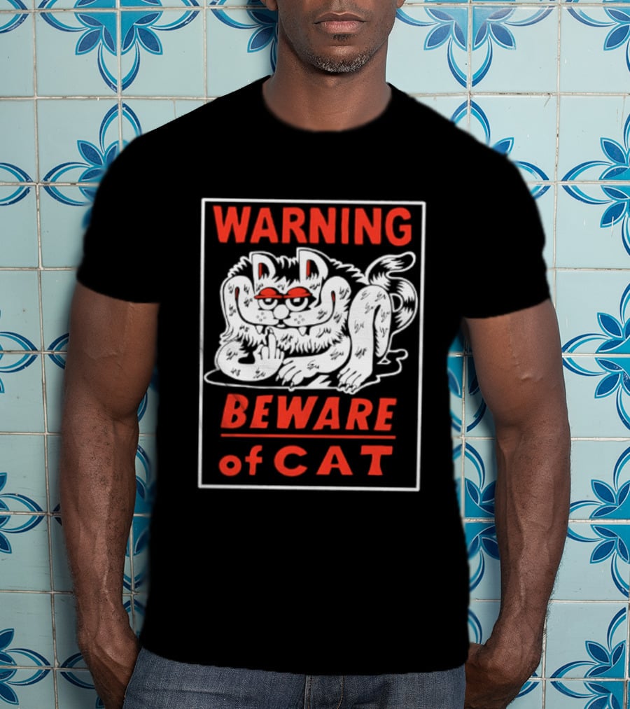 Warning Beware Of Cat Halloween Creepy Eyes T-Shirt