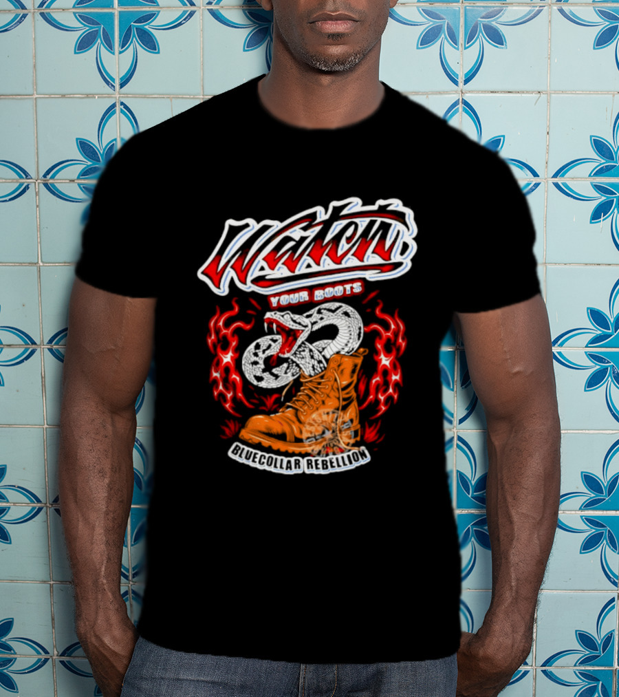 Your Boots Snake Fire Blue Collar Rebellion T-Shirt