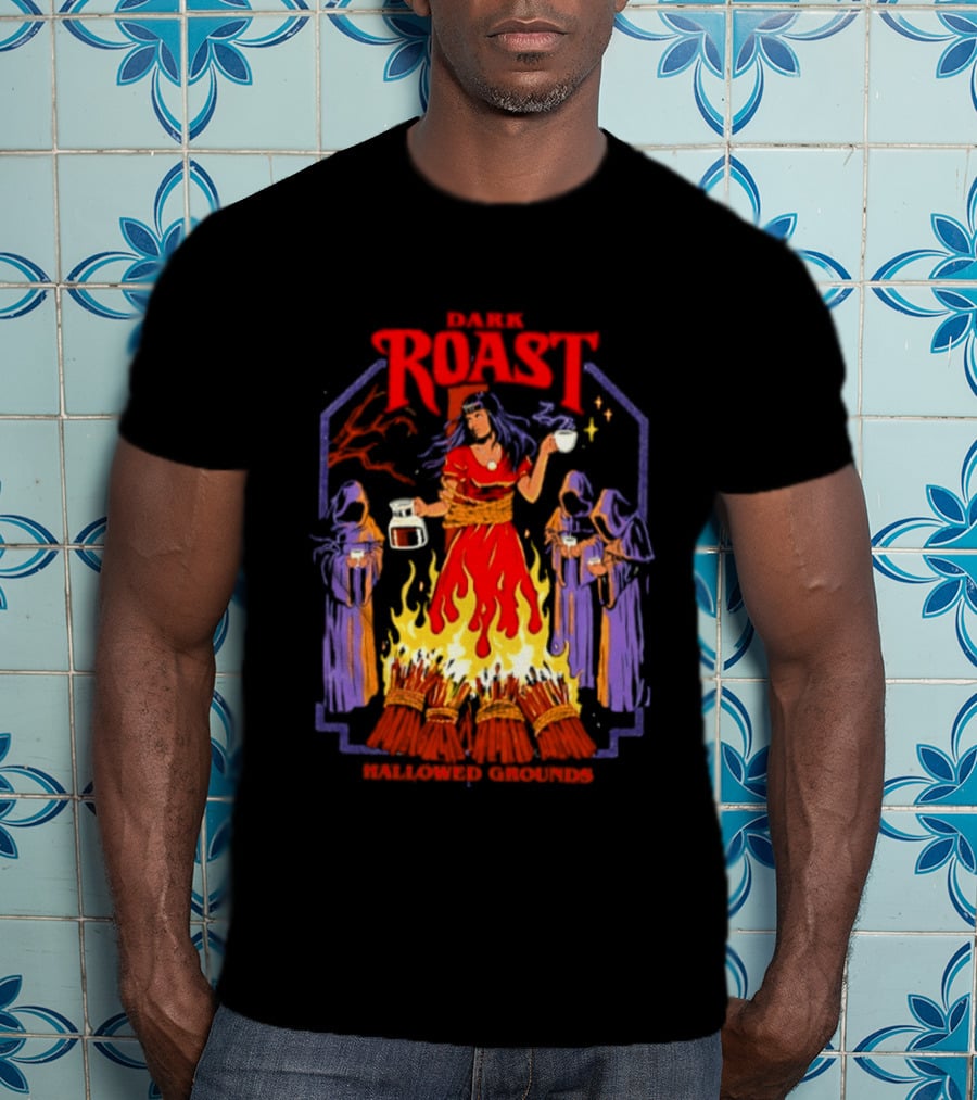 Dark Roast Hallowed Grounds Coffee Witch Brewing Flames And Rituals T-Shirt