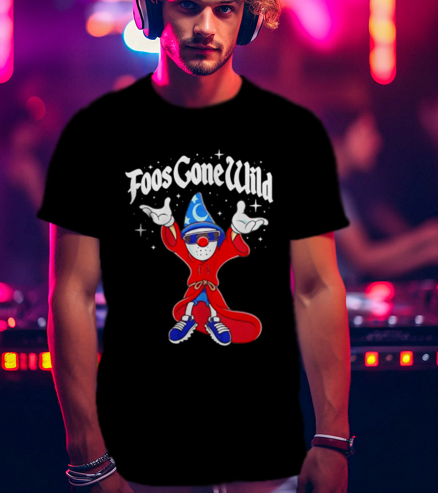Foos Gone Wild Wizard Streetwear Cartoon Character With Blue Hat And Sunglasses T-Shirt