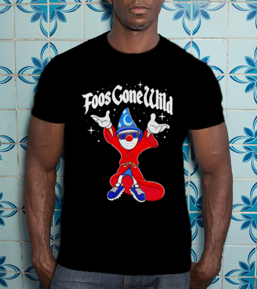 Foos Gone Wild Wizard Streetwear Cartoon Character With Blue Hat And Sunglasses T-Shirt