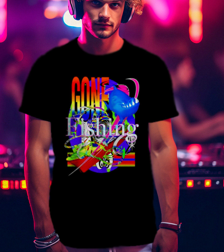 Gone Fishing Shark Rainbow Kayak Adventure T-Shirt