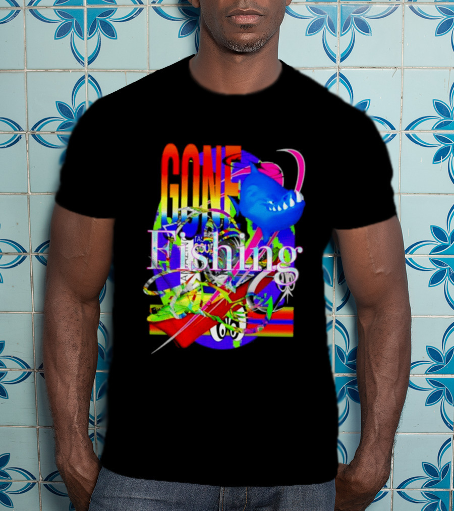 Gone Fishing Shark Rainbow Kayak Adventure T-Shirt