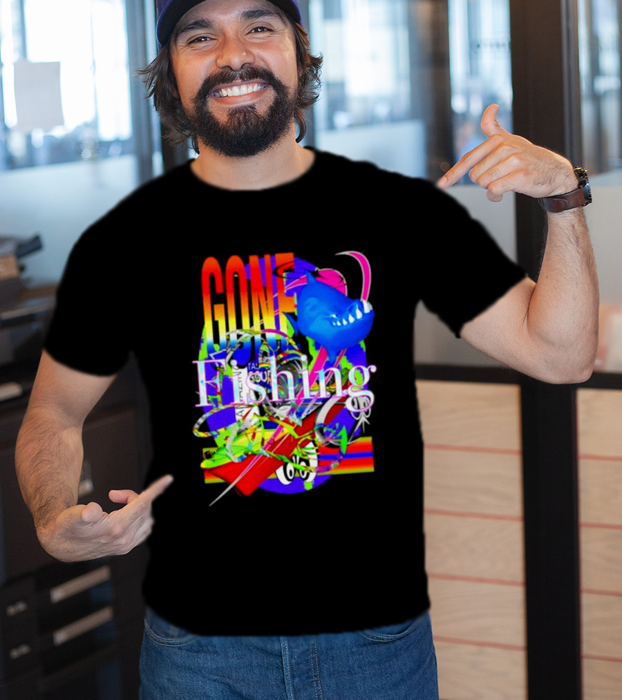 Gone Fishing Shark Rainbow Kayak Adventure T-Shirt