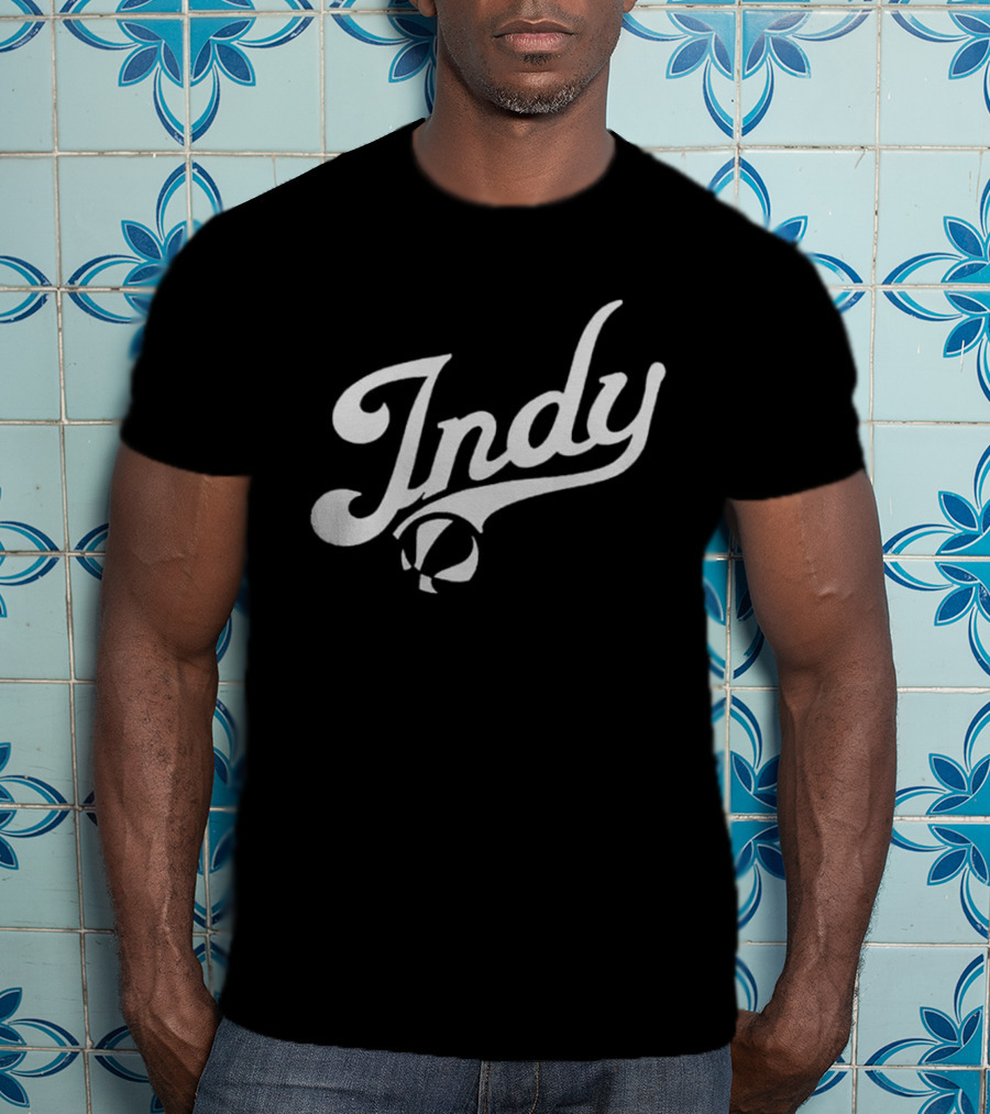 Indy Basketball Script Style With Iconic Ball Motif T-Shirt