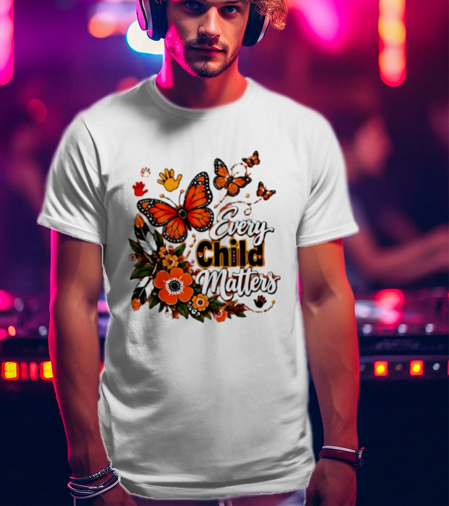 Every Child Matters Orange Butterfly Native Floral Anti Bully Kindness T-Shirt