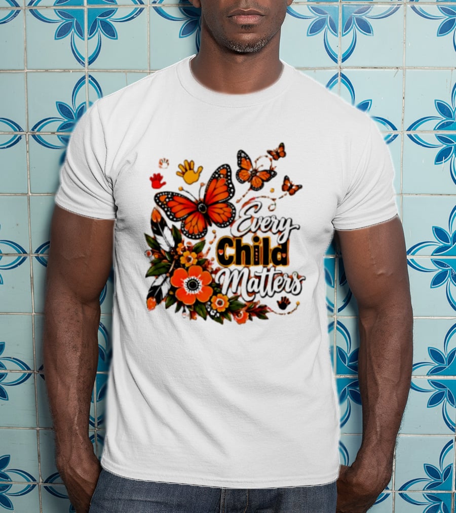 Every Child Matters Orange Butterfly Native Floral Anti Bully Kindness T-Shirt