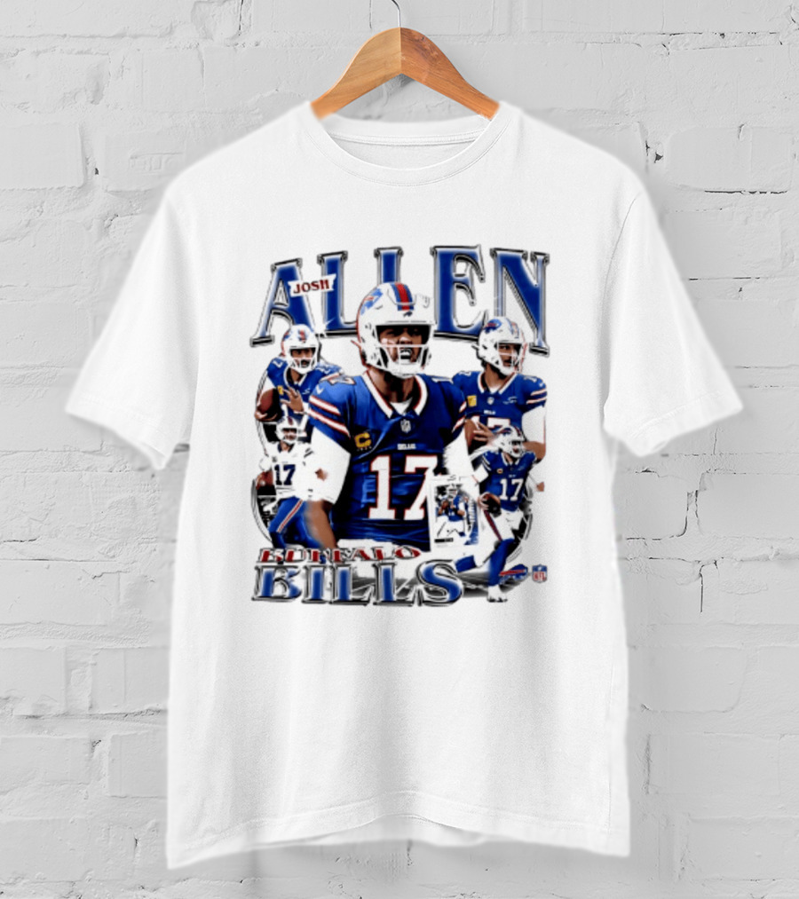 Josh Allen Buffalo Bills NFL Player Collage Featuring Number 17 Football Star T-Shirt