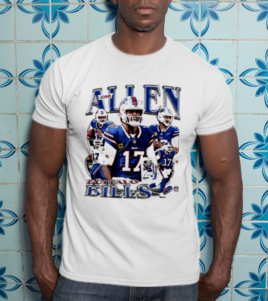 Josh Allen Buffalo Bills NFL Player Collage Featuring Number 17 Football Star T-Shirt