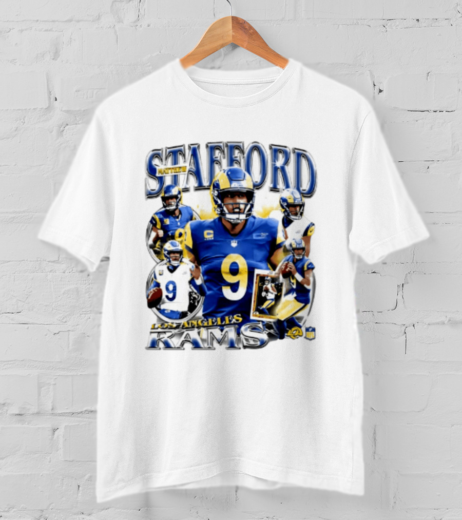 Matthew Stafford Los Angeles Rams 2026 Player Collage Number 9 Helmet Action Photos T-Shirt