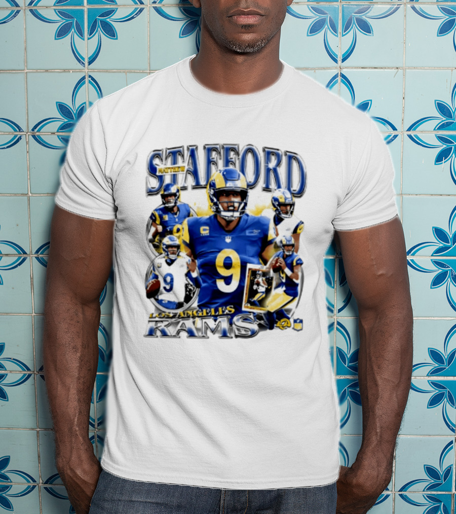 Matthew Stafford Los Angeles Rams 2026 Player Collage Number 9 Helmet Action Photos T-Shirt