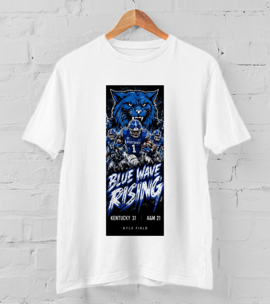 NCAA Kentucky Wildcats Blue Wave Rising 31 To 21 Victory At Texas AM Kyle Field T-Shirt