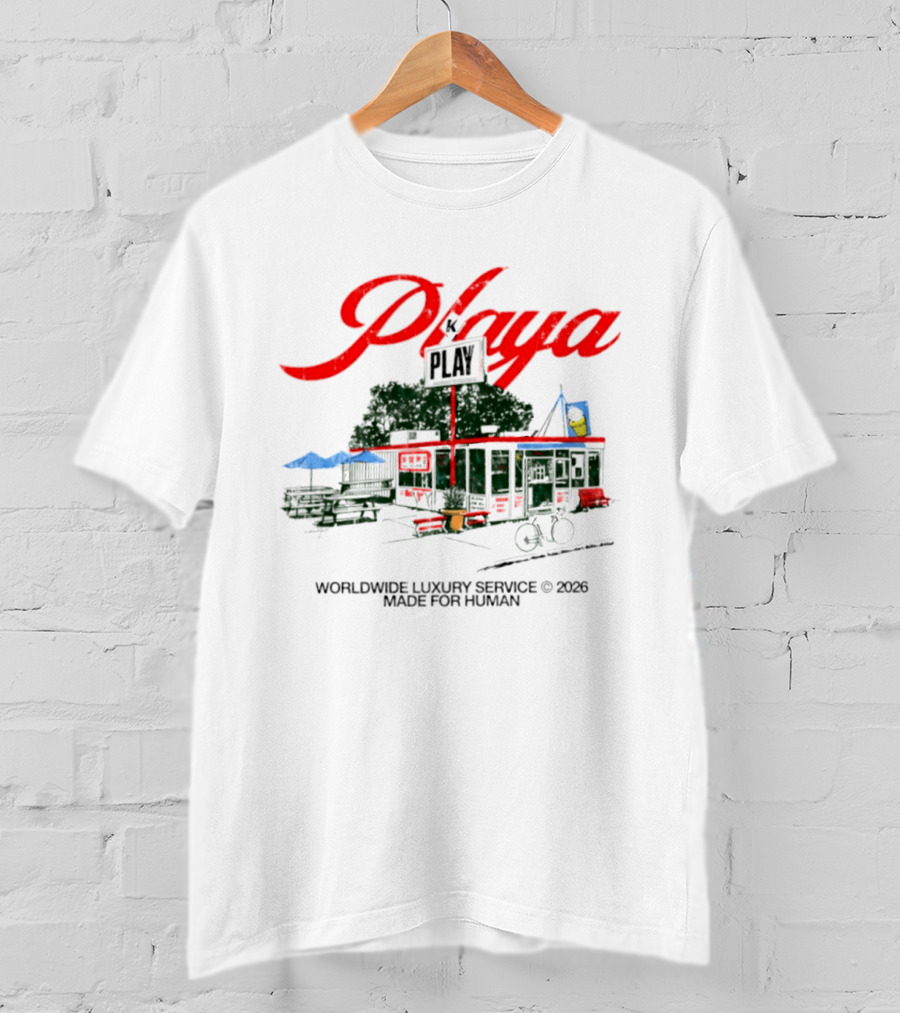 Playa K Play Worldwide Luxury Service 2026 Made For Human Bicycle Outdoor Scene T-Shirt