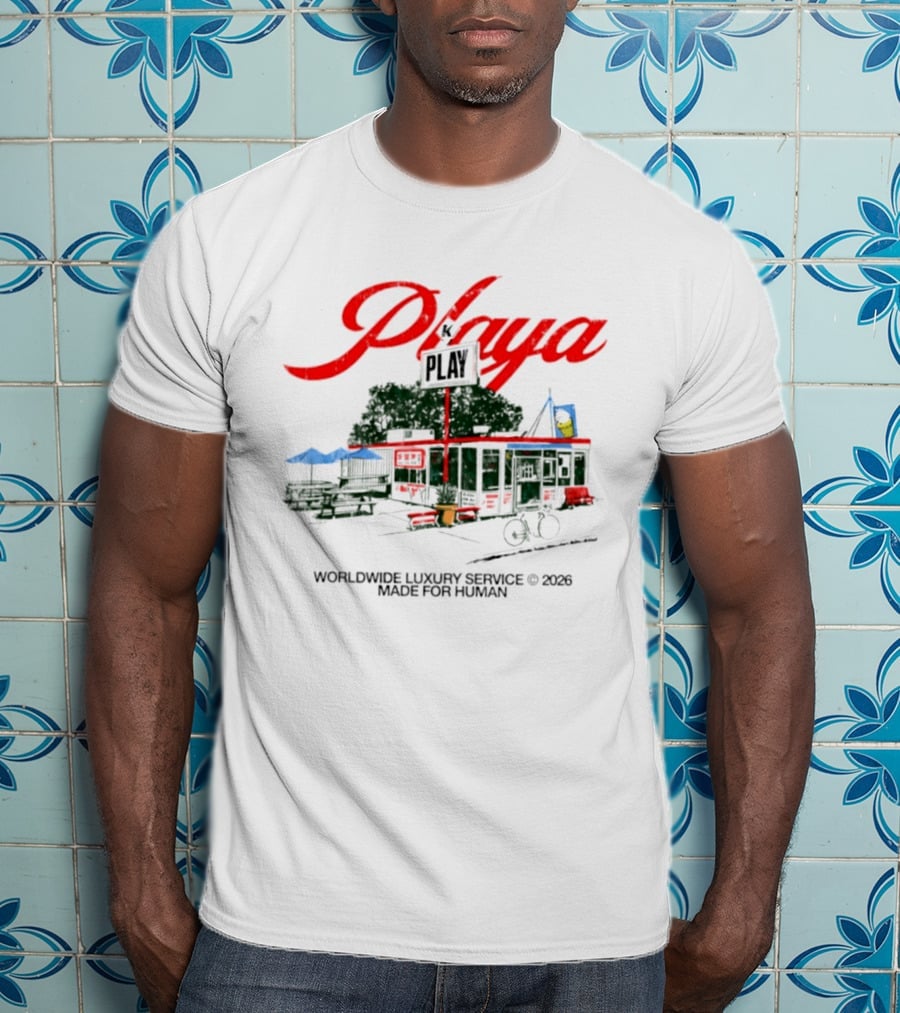 Playa K Play Worldwide Luxury Service 2026 Made For Human Bicycle Outdoor Scene T-Shirt